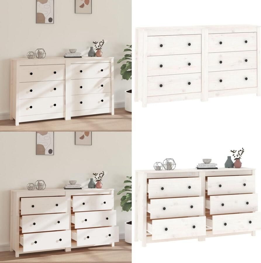 VidaXL Dressoir 140x35x80 cm massief grenenhout wit Dressoir Dressoirs Kast Wandkast