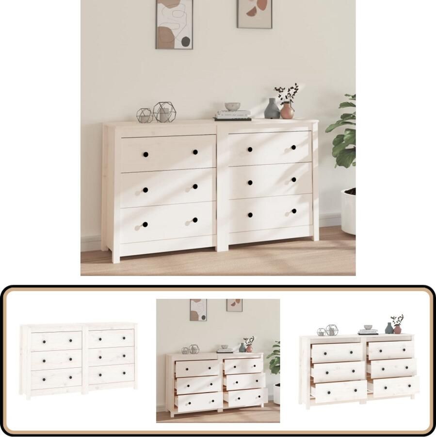 VidaXL Dressoir 140x35x80 cm Wit Grenenhout Dressoir Massief Hout Grenenhout Wit Dressoir Vintage Dressoir