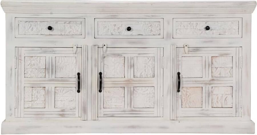 VidaXL Dressoir Massief Mangohout Wit 140x40x74 cm Dressoir Mangohout Dressoir Witte Dressoir Vintage Dressoir Salontafel - Foto 2