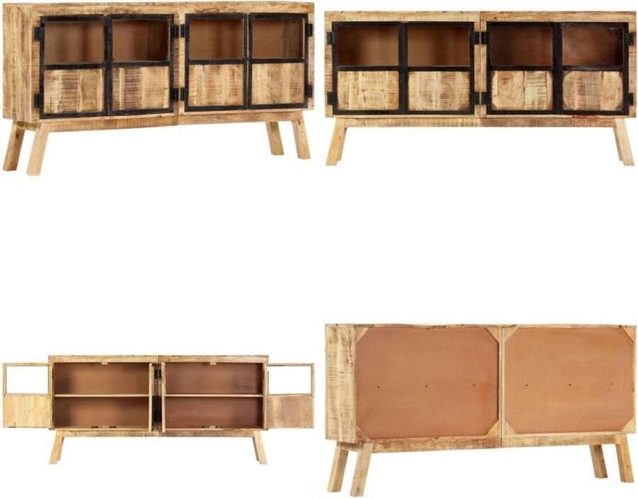 VidaXL Dressoir 160x30x80 cm massief ruw mangohout bruin en zwart Dressoir Dressoirs Zijkast Zijkasten