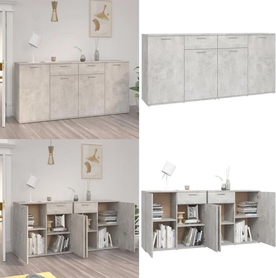 VidaXL Dressoir 160x36x75 cm bewerkt hout betongrijs Dressoir Dressoirs Zijkast Zijkasten