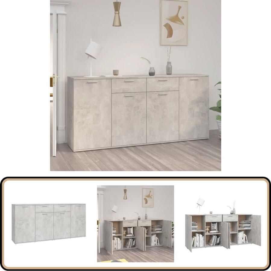 VidaXL Dressoir 160x36x75 cm 2 Stuks Betongrijs Dressoir Tv-meubel Bergruimte Betonlook Grijs