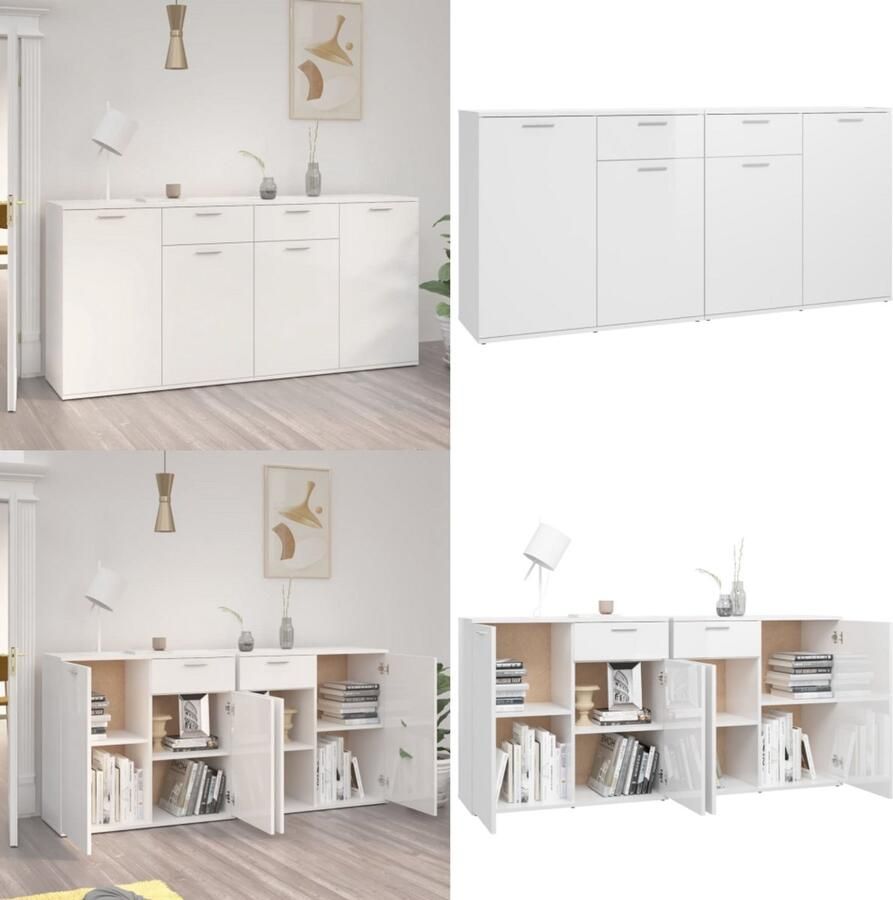 VidaXL Dressoir 160x36x75 cm bewerkt hout hoogglans wit Dressoir Dressoirs Zijkast Zijkasten