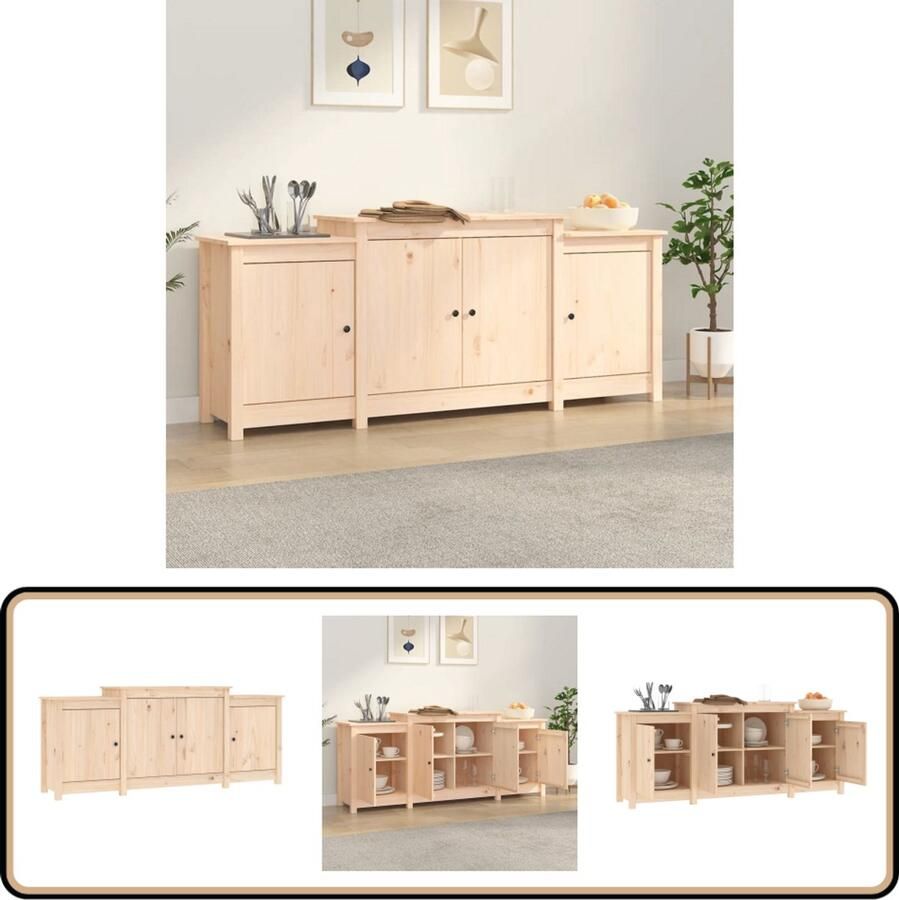 The Living Store Dressoir 164x37x68 cm massief grenenhout Dressoir Landelijke Stijl Houten Dressoir Grenenhouten Dressoir Vintage Dressoir
