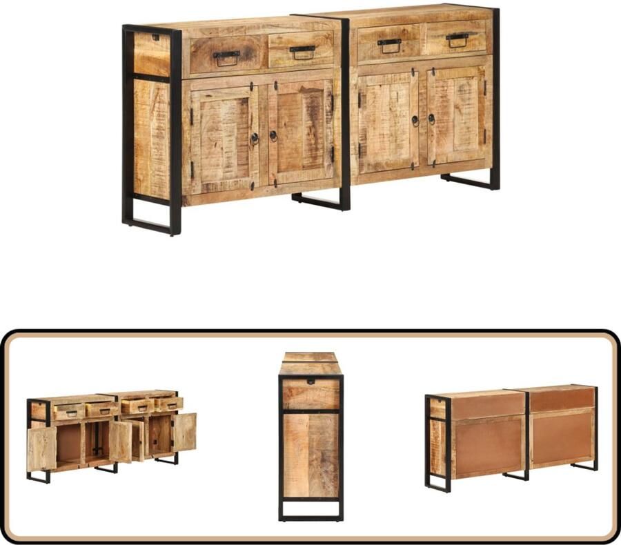 VidaXL Dressoir Massief Mangohout 172x35x80 cm Dressoir Mangohout Handgemaakt Vintage Landelijk
