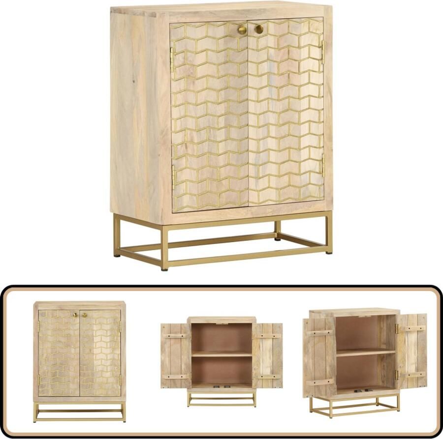 VidaXL Dressoir 2 Deuren 55x30x70 cm Mangohout Dressoir Mangohout Vintage Stijl Opbergruimte Salontafel