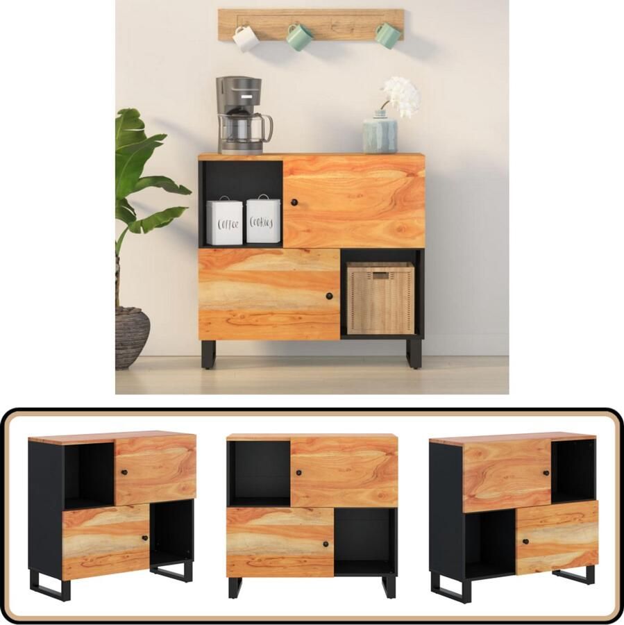 VidaXL Dressoir 2 Deuren 80x33x75 cm Acaciahout Dressoir Commode Opbergruimte Acacia Hout Vintage
