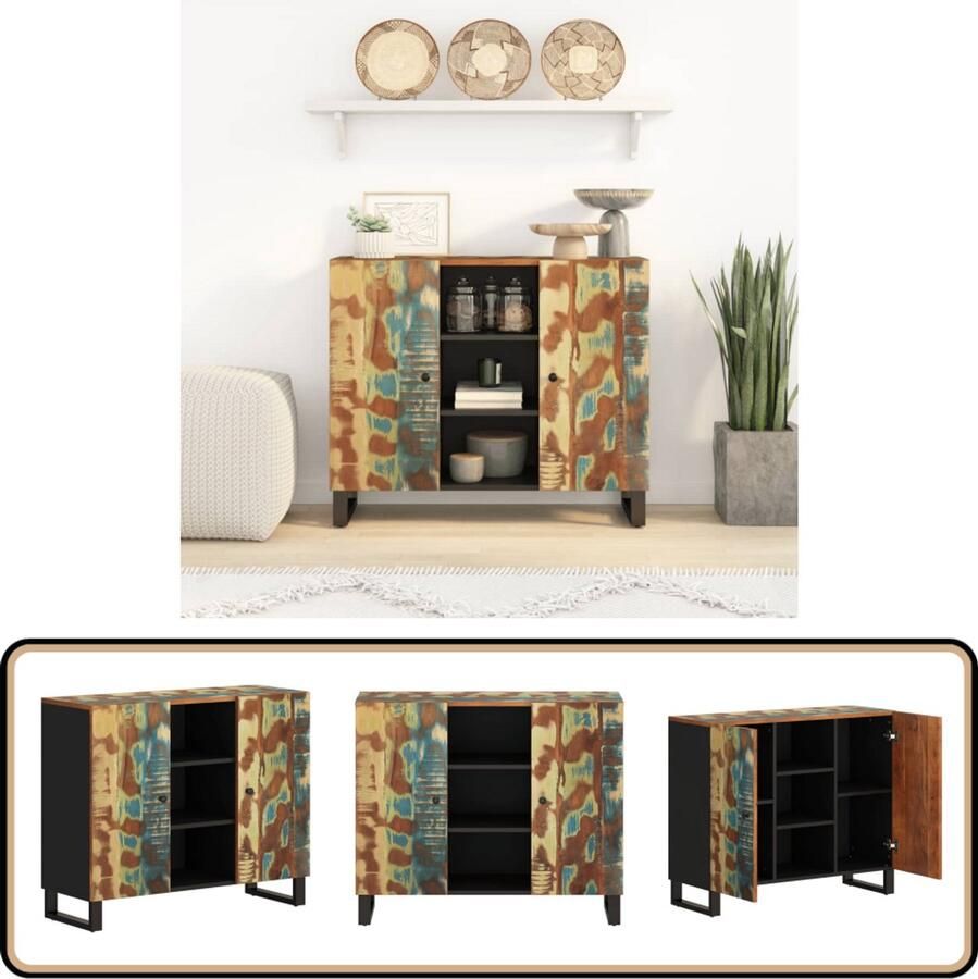 VidaXL Dressoir 2 Deuren 90x33x75 cm Gerecycled Hout Dressoir Vintage Meubel Houten Dressoir Recycled Wood Furniture Opslagruimte