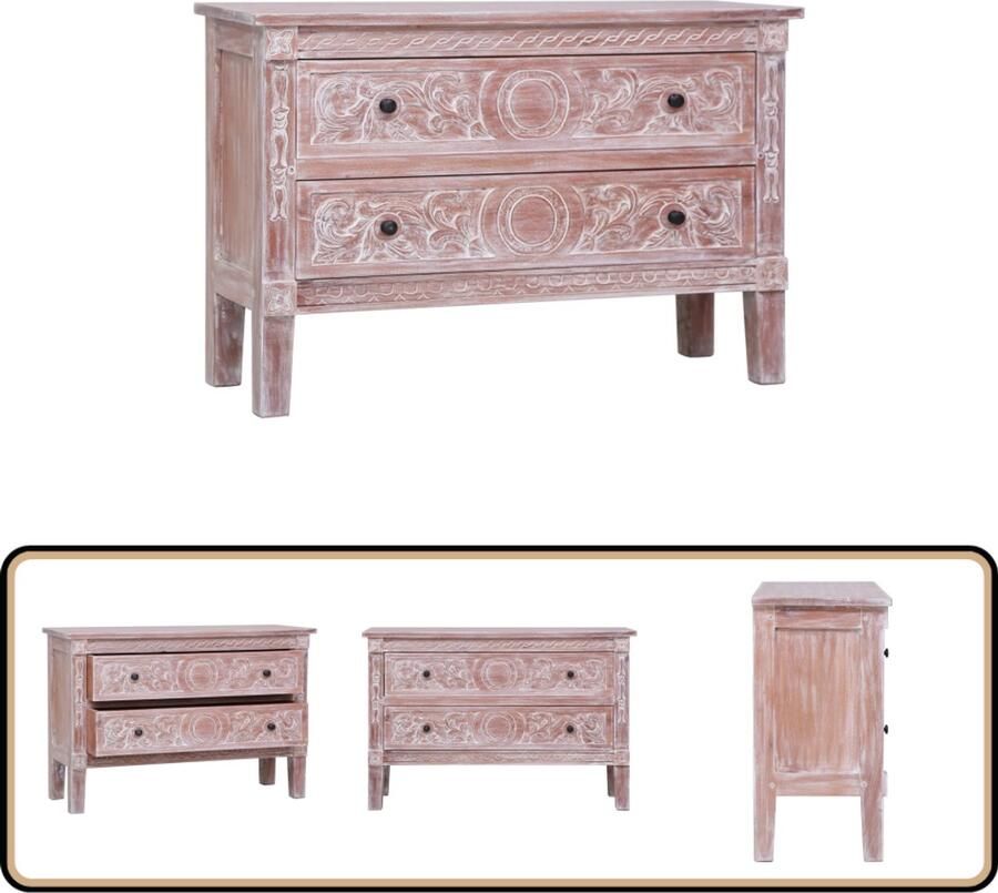 VidaXL Dressoir 2 lades Mahoniehout Whitewash Dressoir Commode Mahoni Vintage Modern