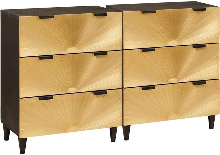 VidaXL Dressoir 2 pcs Zwart en Goud 60 x 33 x 75 cm massief mangohout