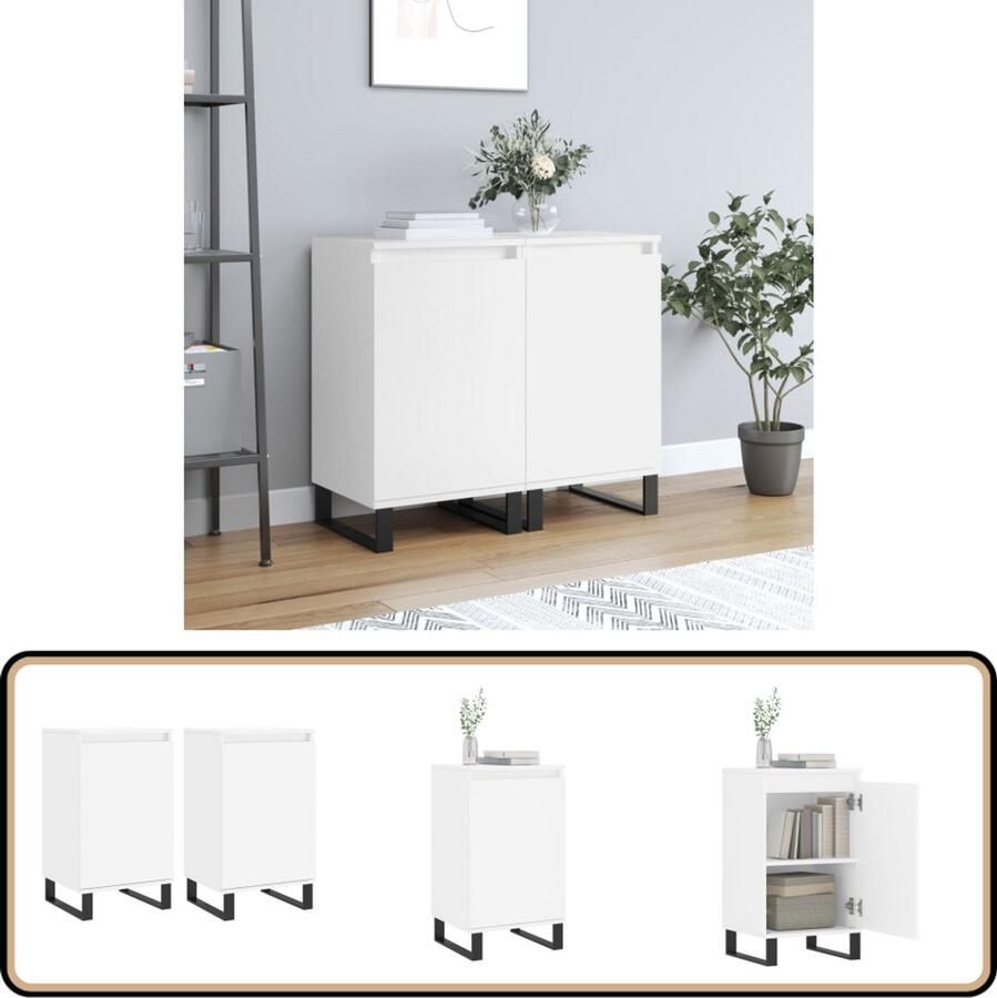 VidaXL Dressoirs 2 stuks Wit 40x35x70 cm Dressoir Wit Dressoir Houten Dressoir Modern Dressoir Vintage Dressoir - Foto 2