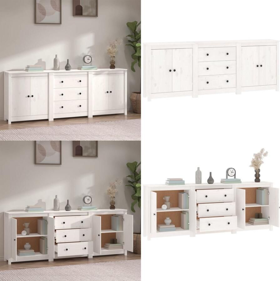 VidaXL Dressoir 210x35x80 cm massief grenenhout wit Dressoir Dressoirs Kast Wandkast