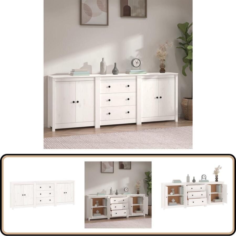 VidaXL Dressoir Wit 210x35x80 cm Grenenhout Dressoir Houten Dressoir Grenenhouten Dressoir Wit Dressoir Opberg Dresser - Foto 2