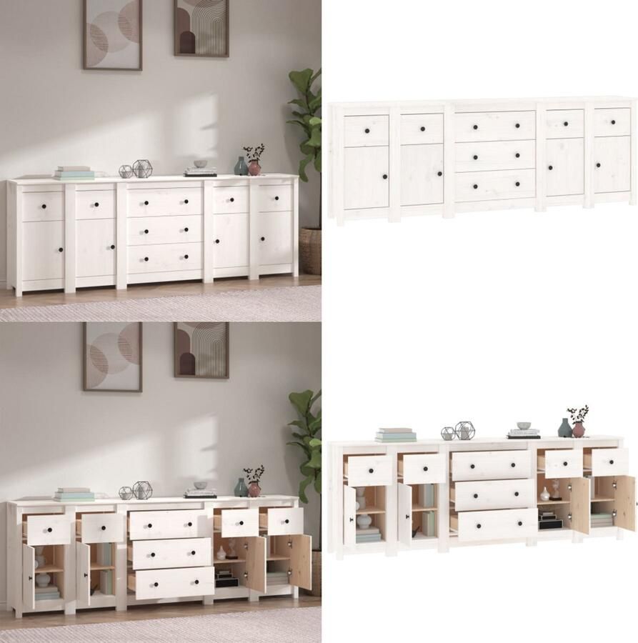 VidaXL Dressoir 230x35x80 cm massief grenenhout wit Dressoir Dressoirs Kast Wandkast - Foto 2