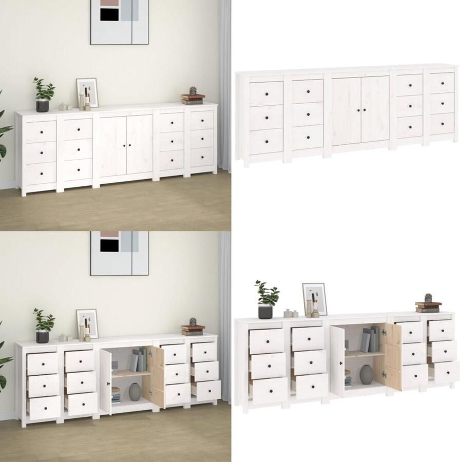 VidaXL Dressoir 230x35x80 cm massief grenenhout wit Dressoir Dressoirs Kast Wandkast