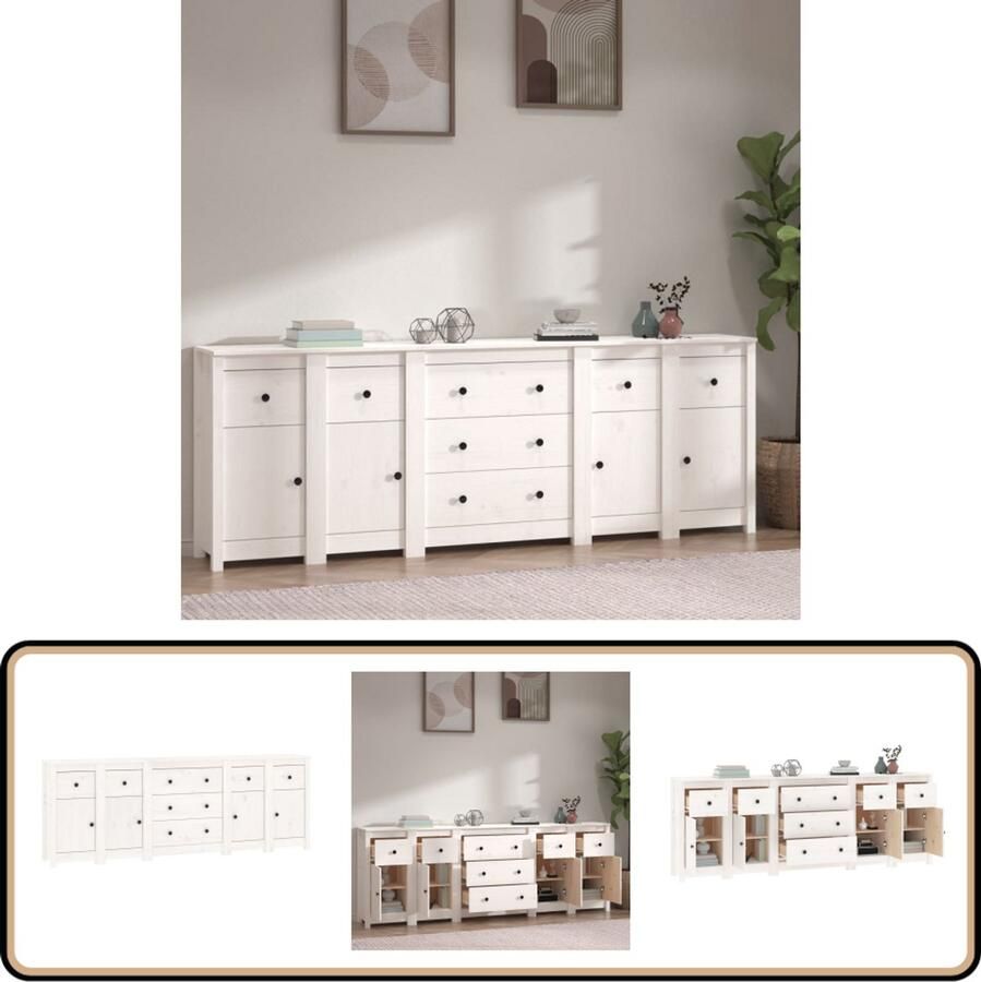 VidaXL Dressoir 230x35x80 cm Grenenhout Wit Dressoir Houten Dressoir Grenenhouten Dressoir Witte Dressoir Opbergmeubel