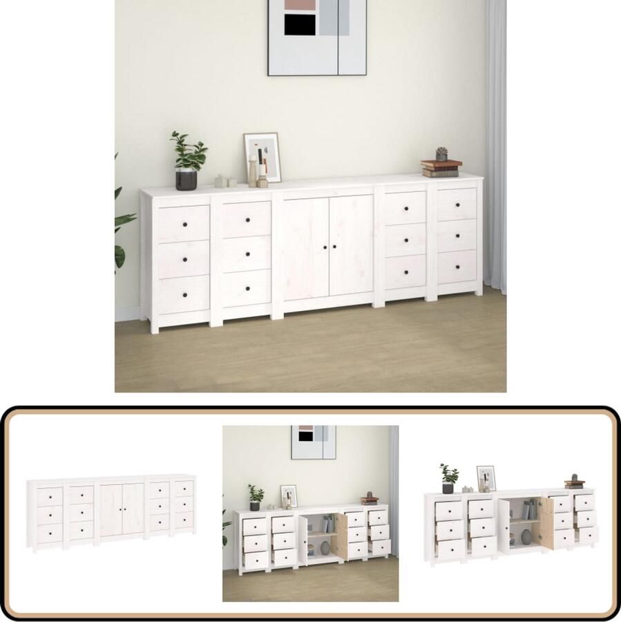 VidaXL Dressoir 230x35x80 cm Grenenhout Wit Dressoir Houten Dressoir Grenenhouten Dressoir Wit Dressoir Opbergmeubels