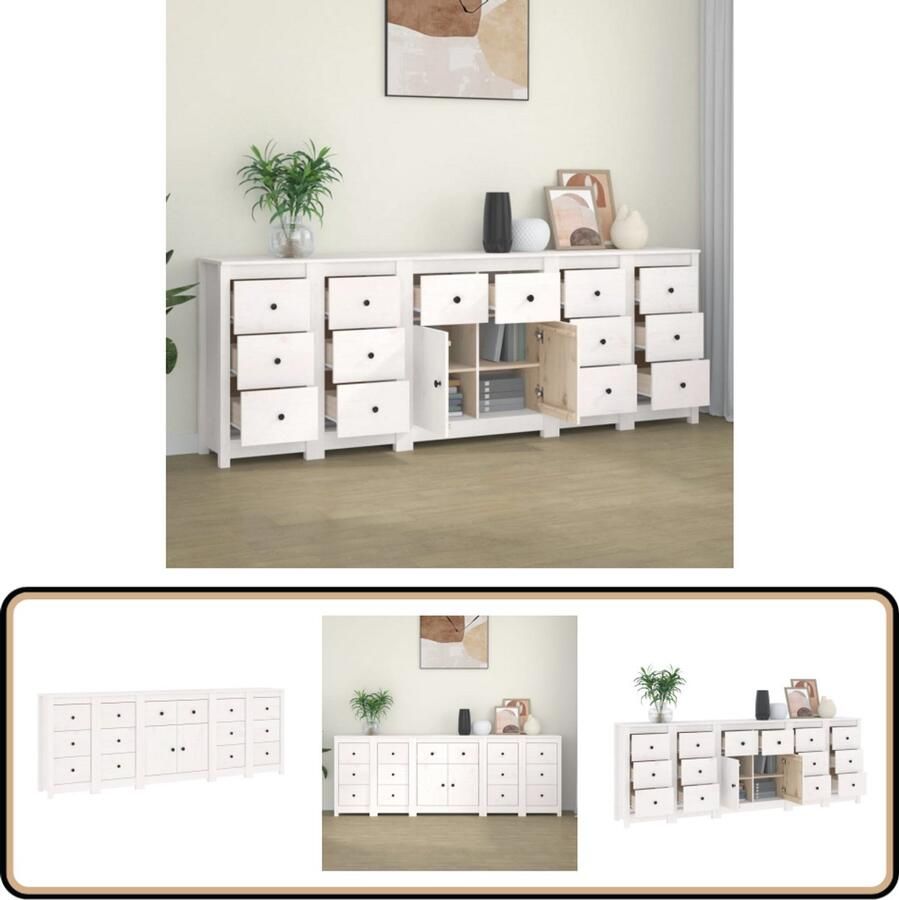 VidaXL Dressoir 230x35x80 cm Wit Grenenhout Dressoir Houten Dressoir Grenenhouten Dressoir Wit Dressoir Opbergmeubel