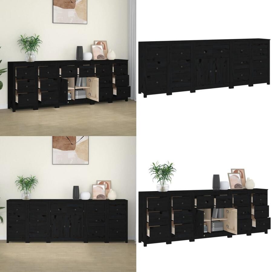 VidaXL Dressoir 230x35x80 cm massief grenenhout zwart Dressoir Dressoirs Kast Wandkast
