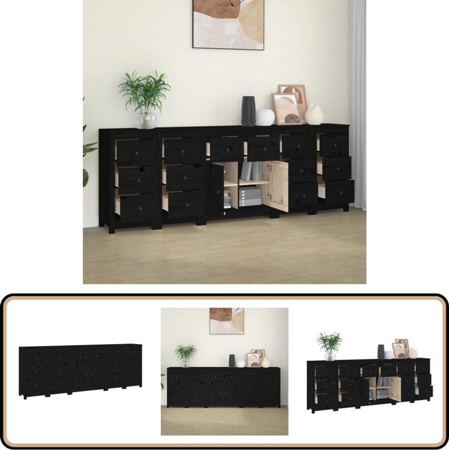 VidaXL Dressoir Zwart 230x35x80 cm Grenenhout Dressoir Houten Dressoir Grenoble Hout Opbergmeubels Salontafel