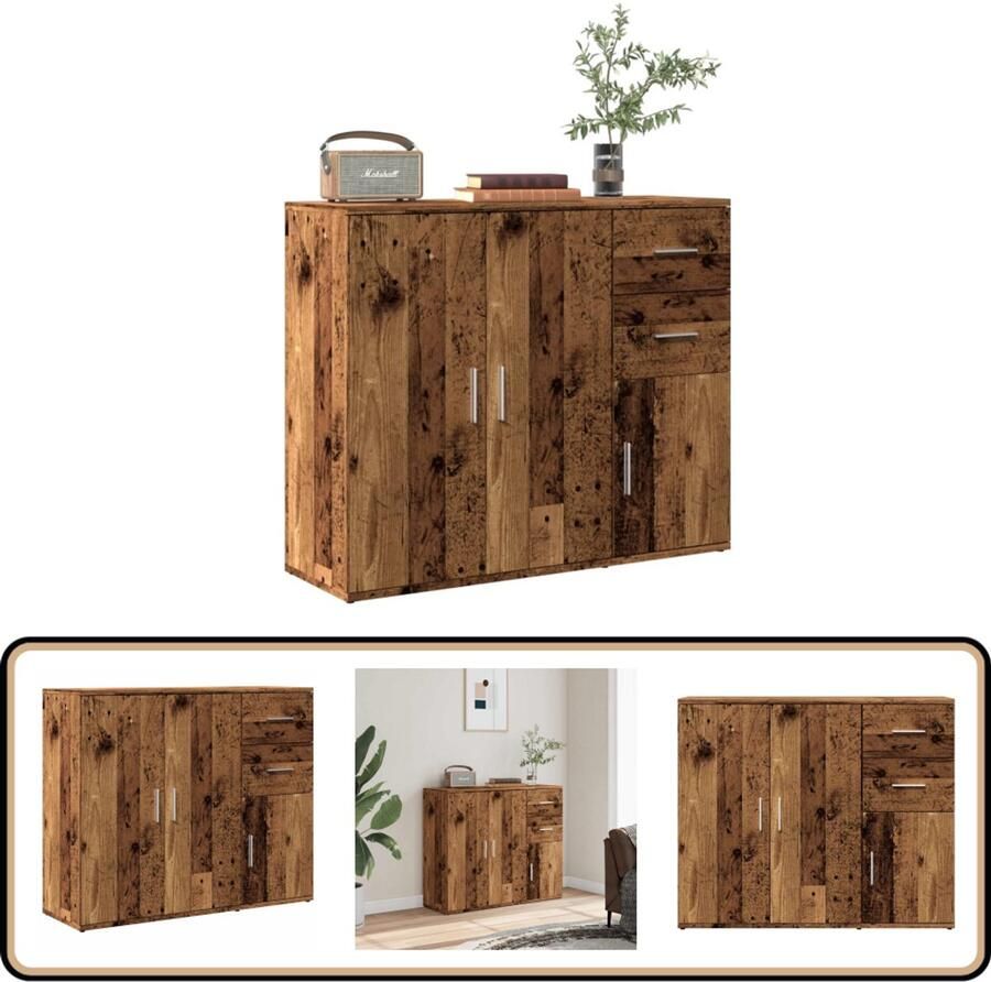 VidaXL Dressoir 3 Deuren & 2 Lades Oud Hout Dressoir Vintage Dressoir Houten Dressoir Opslagkast Salontafel - Foto 2