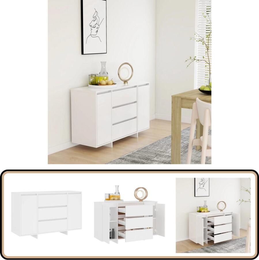VidaXL Dressoir 3 lades 120x41x75 cm Wit Dressoir Bijzettafel Opbergkast Buffetkast Houten Dressoir - Foto 2