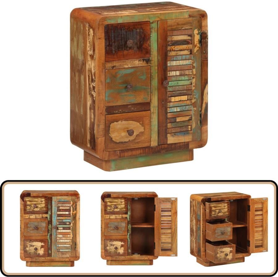 VidaXL Dressoir 3 Lades 55x30x70 cm Gerecycled Hout Dressoir Vintage Dressoir Landelijk Dressoir Houten Dressoir Opbergmeubels - Foto 2