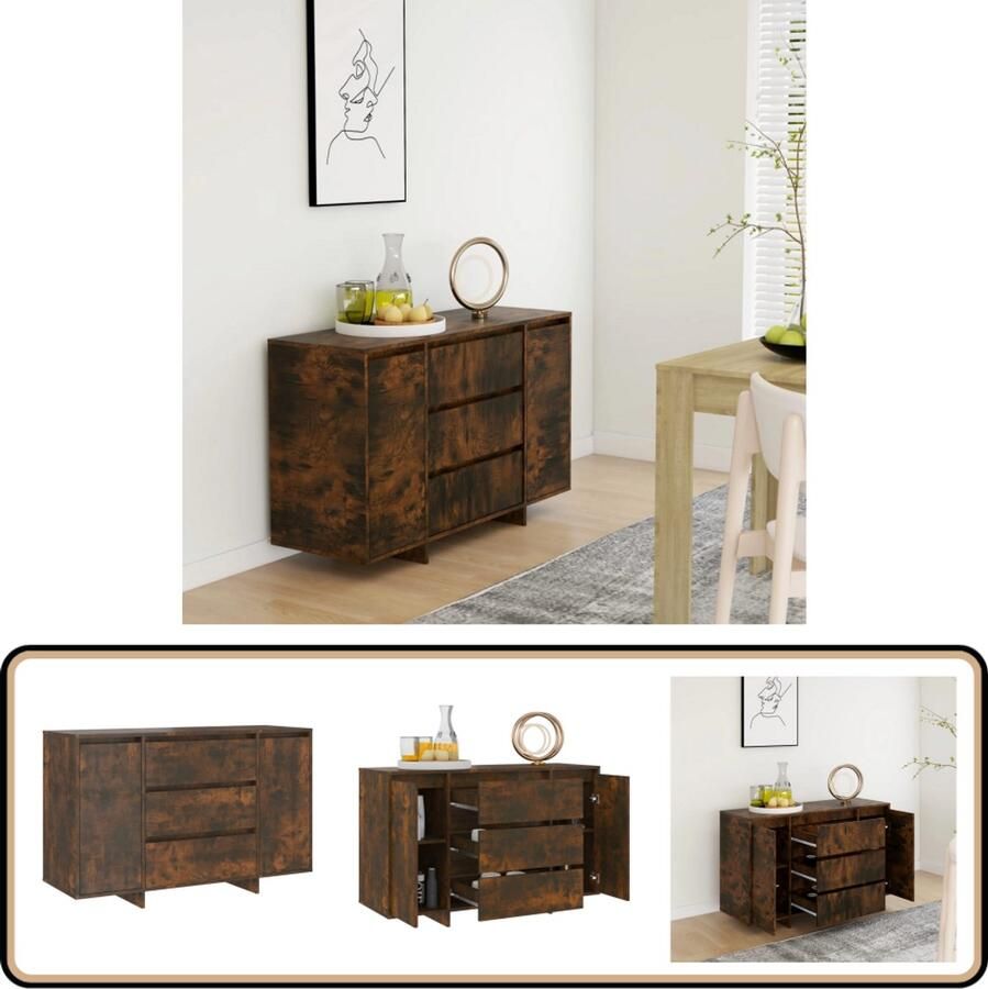VidaXL Dressoir 3 lades Gerookt Eiken 120 cm Dressoir Buffetkast Opbergkast Houten Dressoir Vintage Dressoir