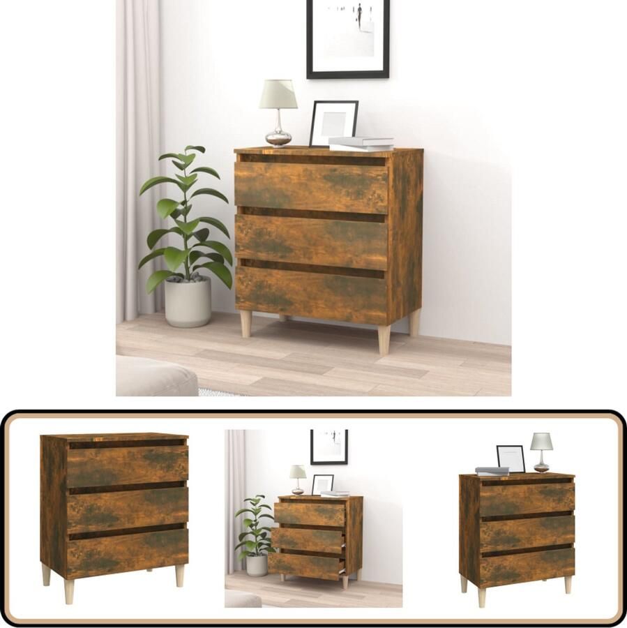 VidaXL Dressoir 3 Lades Gerookt Eiken 60x35x69 cm Dressoir Houten Dressoir Vintage Dressoir Landelijk Dressoir Opbergmeubel
