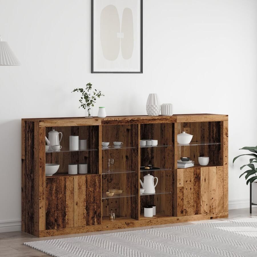 VidaXL Dressoir met LED-verlichting Oud Hout 202x37x100 cm Geengineerd Hout Dressoir met LED-verlichting Oud Hout 60.5x37x100 cm Dressoir met LED-verlichting Oud Hout 41x37x100 cm