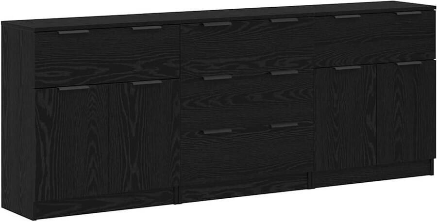 VidaXL Dressoir 3 pcs Zwart eiken 60 x 30 x 70 cm Bewerkt hout