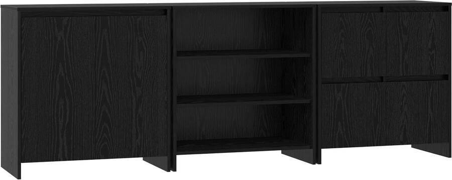 VidaXL Dressoir 3 pcs Zwart eiken 70 x 41 x 75 cm Bewerkt hout