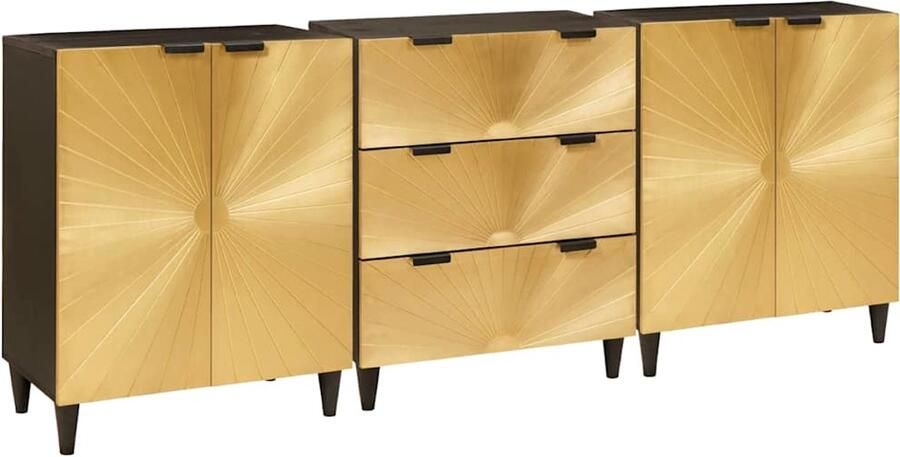 VidaXL Dressoir 3 pcs Zwart en Goud 60 x 33 x 75 cm massief mangohout