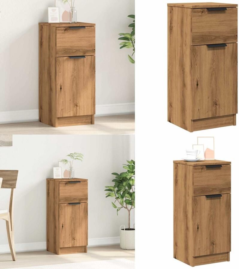 The Living Store Dressoir 30x30x70 cm bewerkt hout artisanaal eikenkleur Dressoir Houten Dressoir Opbergkast Salontafel Bijzettafel - Foto 4