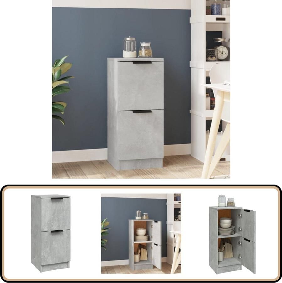 VidaXL Dressoir 30x30x70 cm Bewerkt hout Betongrijs Dressoir Meubels Houten Dressoir Betonnen Look Opbergkast