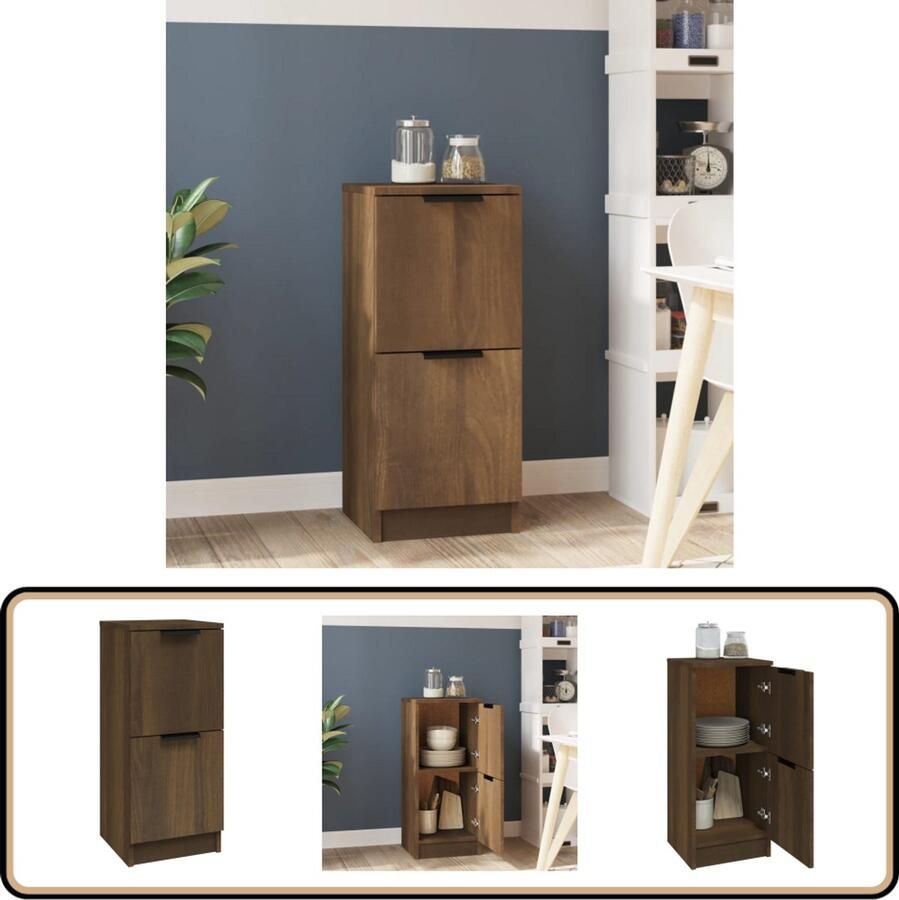 VidaXL Dressoir Bruin Eiken 30x30x70 cm Dressoir Opbergkast Houten Kast Bruine Eiken Minimalistisch - Foto 4