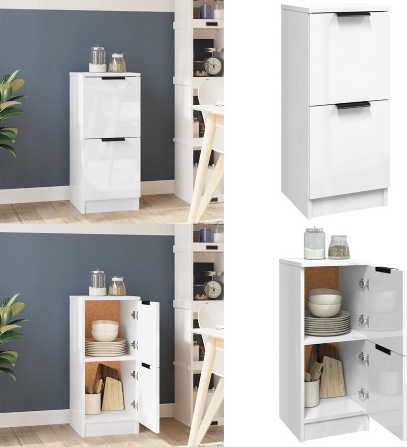 VidaXL Dressoir 30x30x70 cm bewerkt hout hoogglans wit Dressoir Dressoirs Kast Nachtkastje Opbergkast