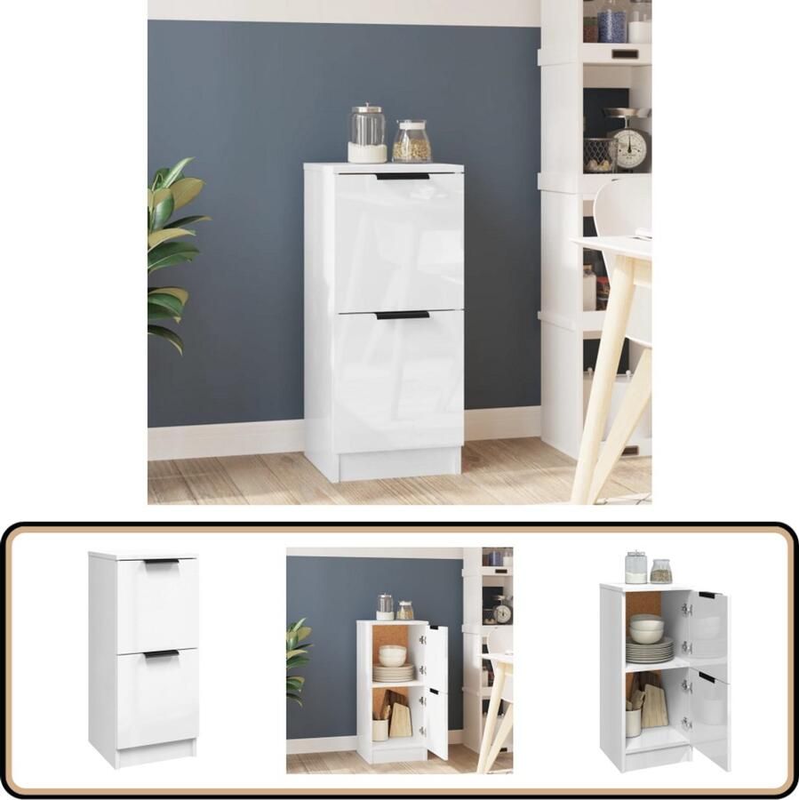 VidaXL Dressoir Hoogglans Wit 30x30x70 cm Dressoir Bijzetkast Opbergkast Houten Dressoir Minimalistisch Dressoir