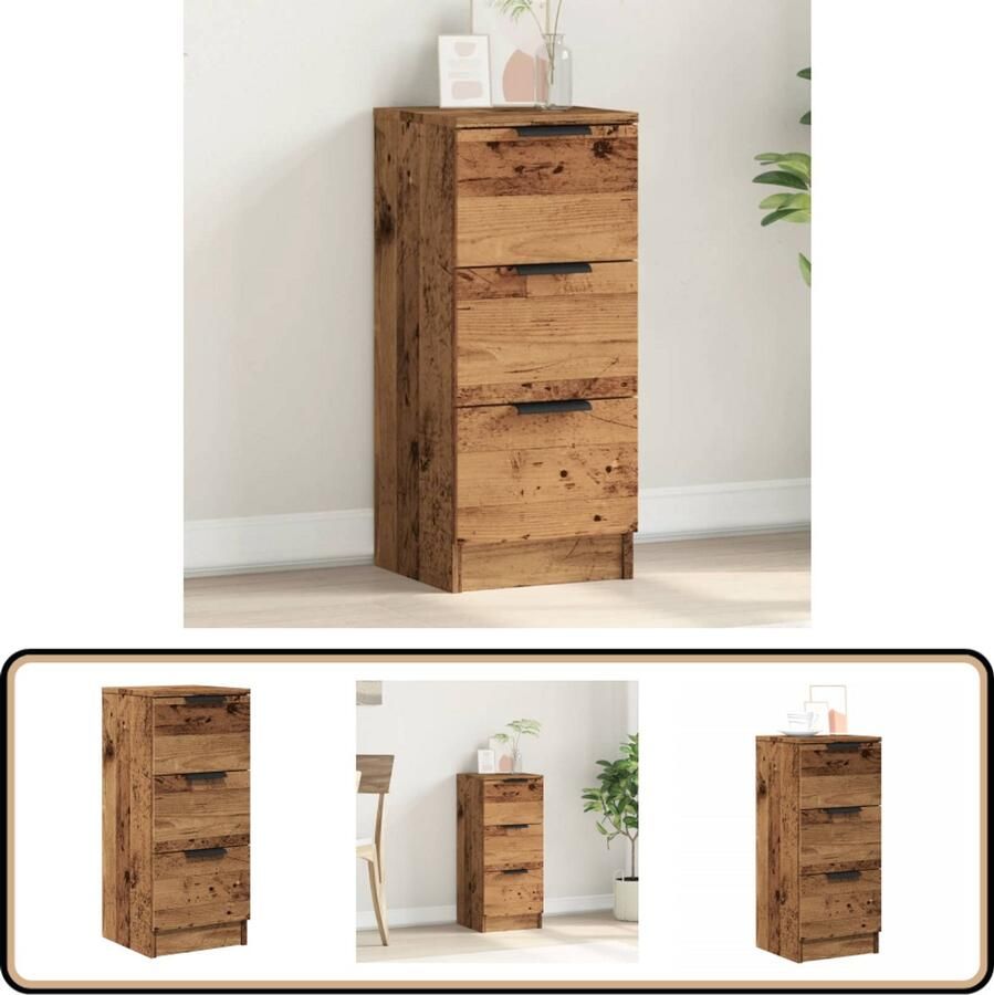 The Living Store Dressoir 30x30x70 cm bewerkt hout oud houtkleurig Dressoir Tv-meubel Houten Dressoir Vintage Dressoir Salontafel