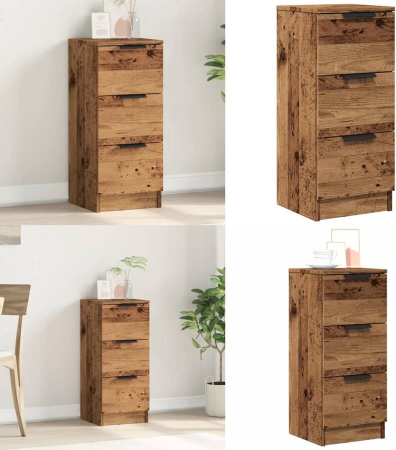 VidaXL Dressoir 30x30x70 cm bewerkt hout oud houtkleurig Dressoir Dressoirs Kast Nachtkastje