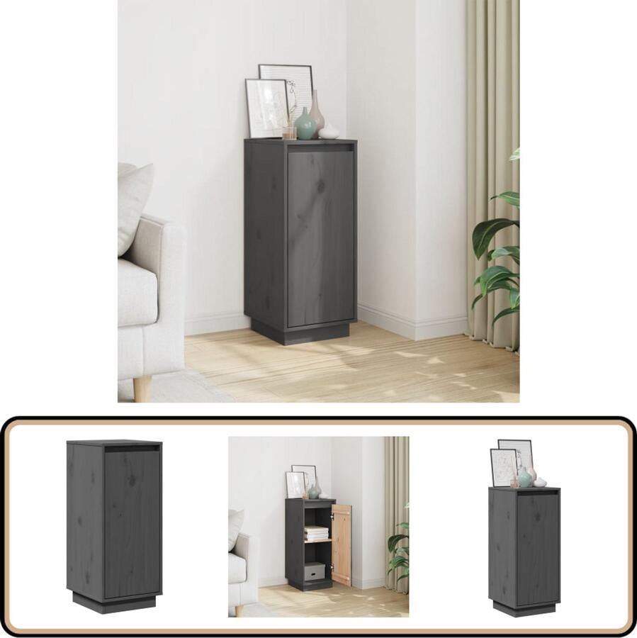 VidaXL Dressoir 31 5x34x75 cm Massief Grenenhout Grijs Bijzettafel Dressoir Houtmeubilair Grijze Kast Grenshouten Kast - Foto 2