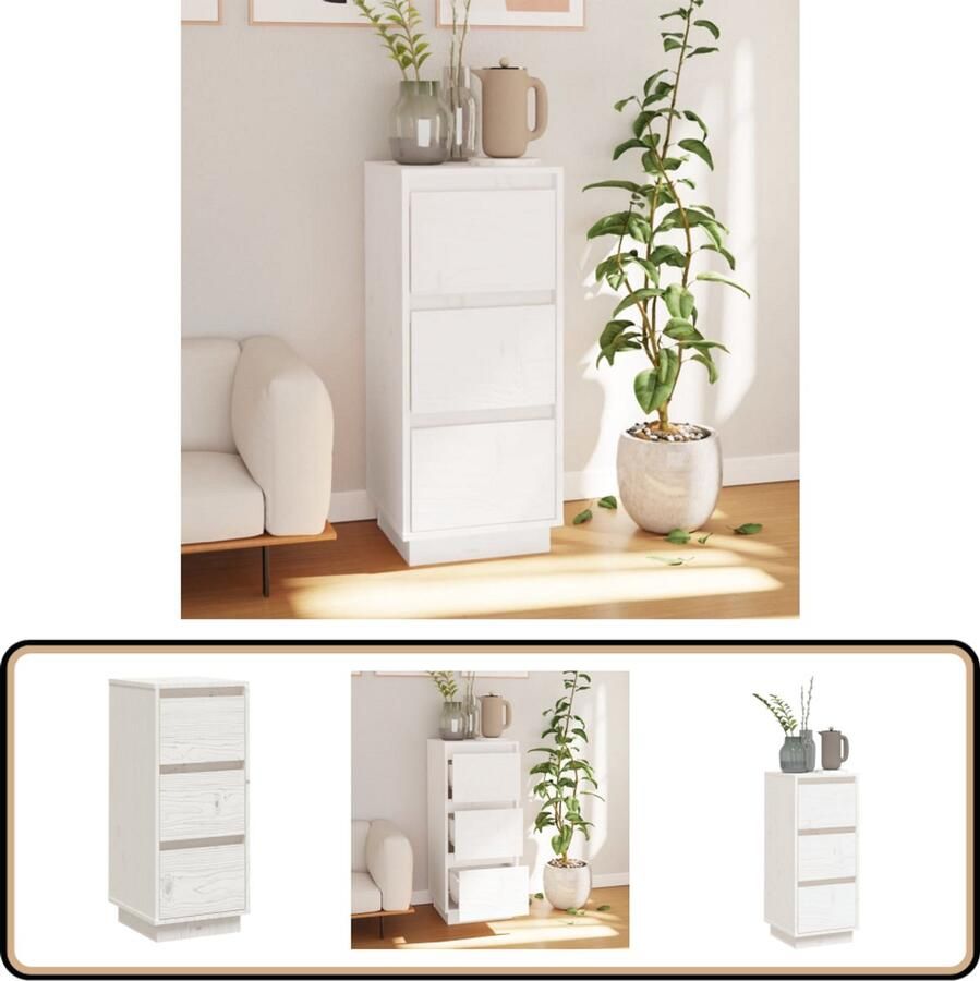 VidaXL Dressoir 32x34x75 cm Grenenhout Wit Bijzettafel Dressoir Meubels Hout Grenenhouten Meubilair