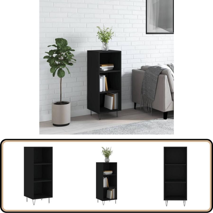 VidaXL Dressoir 34 5x32 5x90 cm Bewerkt hout Zwart Dressoir Zwarte Dressoir Houten Dressoir Vintage Dressoir Salontafel - Foto 2