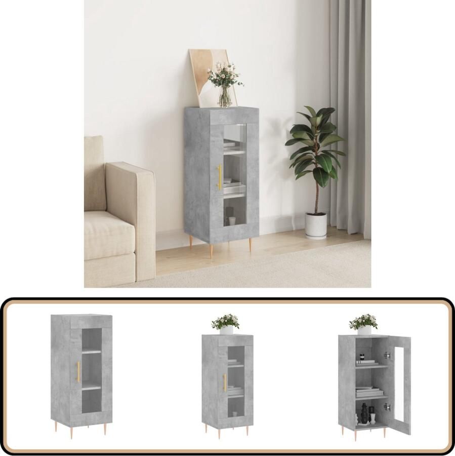 VidaXL Dressoir 34 5x34x90 cm Bewerkt hout Betongrijs Dressoir Houten Dressoir Grijze Dressoir Vintage Dressoir Salontafel - Foto 2