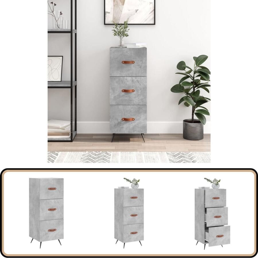 VidaXL Dressoir 34 5x34x90 cm Bewerkt hout Grijs Bijzettafel Dressoir Opbergkast Houten Kast Grijze Kast