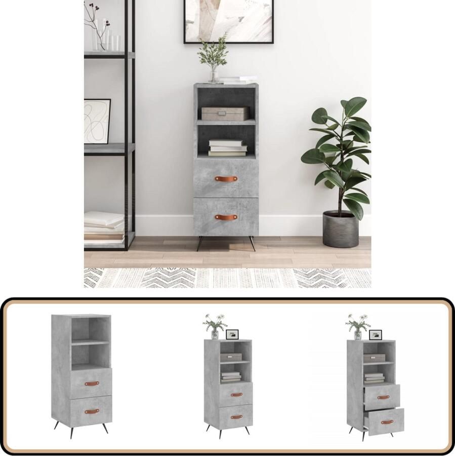 VidaXL Dressoir Betongrijs 34 5x34x90 cm Dressoir Opbergkast Salontafel Beton Grijs Modern Dressoir