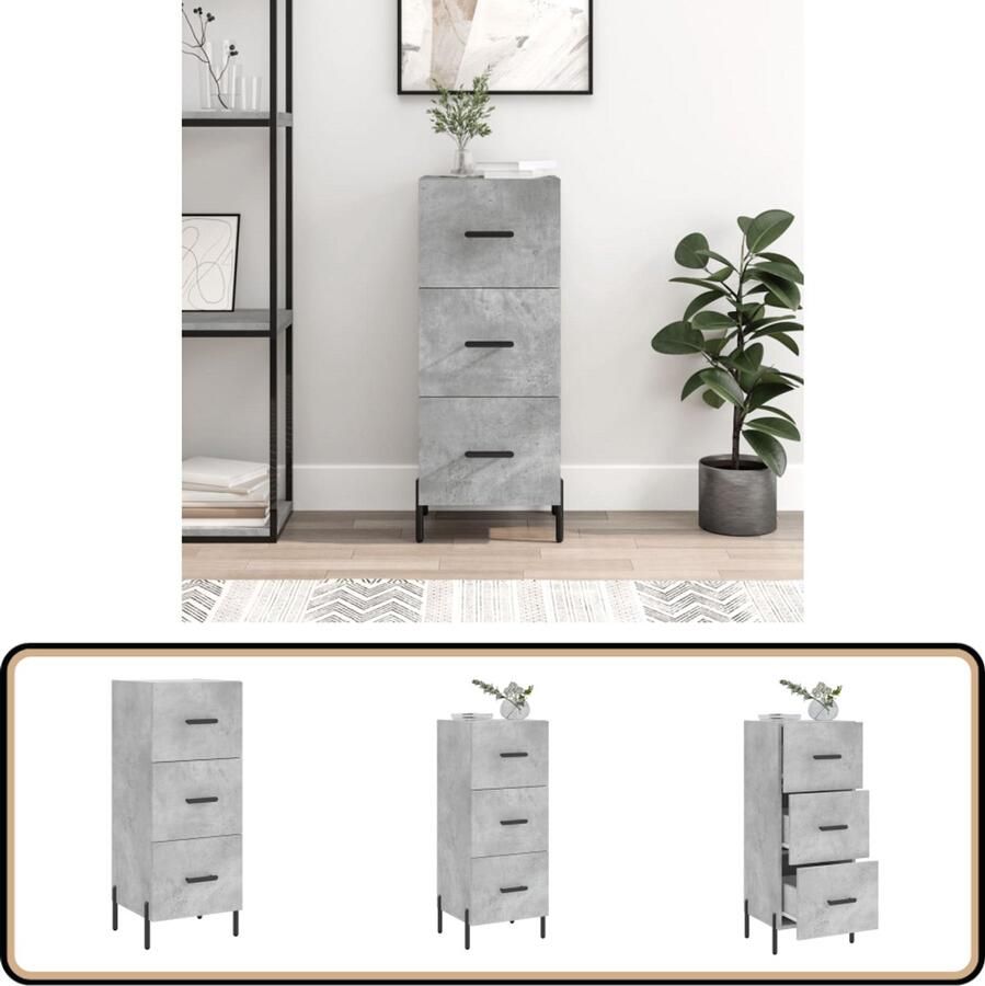 VidaXL Dressoir 34 5x34x90 cm Bewerkt Hout Betongrijs Dressoir Bijzettafel Opbergkast Modern Design Beton Grijs