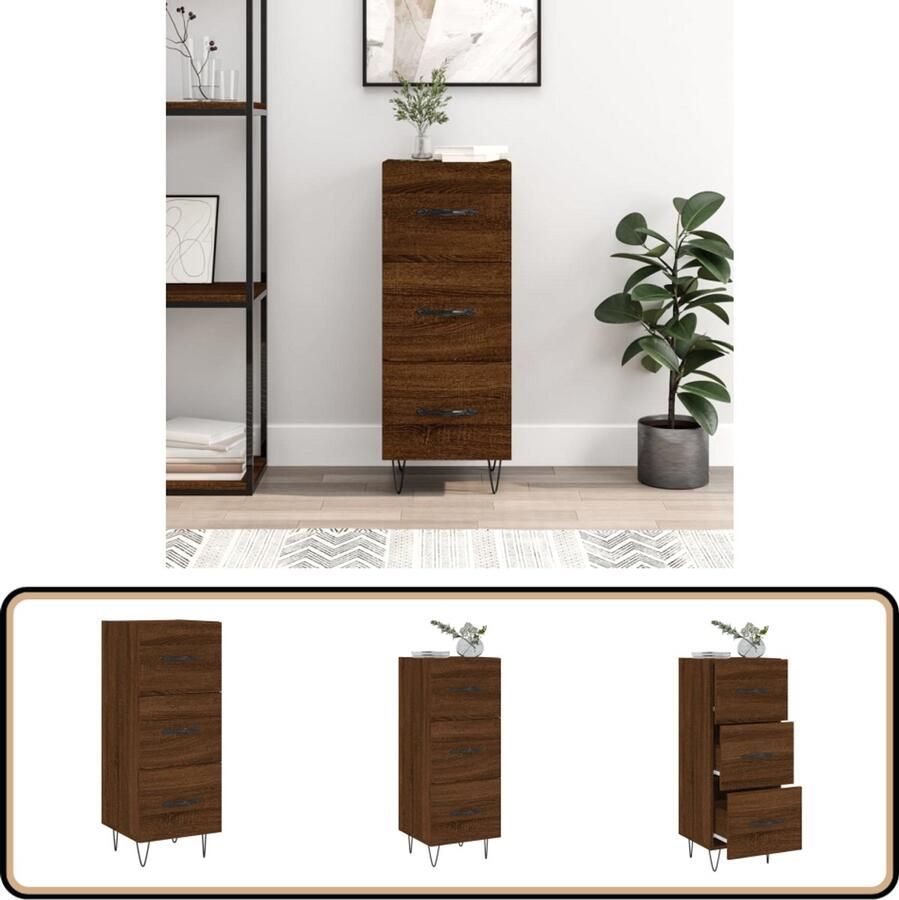 VidaXL Dressoir Bruin Eiken 34 5x34x90 cm Dressoir Bruineiken Houten Dressoir Modern Dressoir Opbergkast