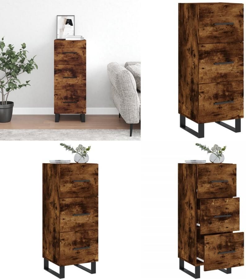 VidaXL -Dressoir-34-5x34x90-cm-bewerkt-hout-gerookt-eiken Dressoir Dressoirs Opbergkast Wandkast - Foto 3