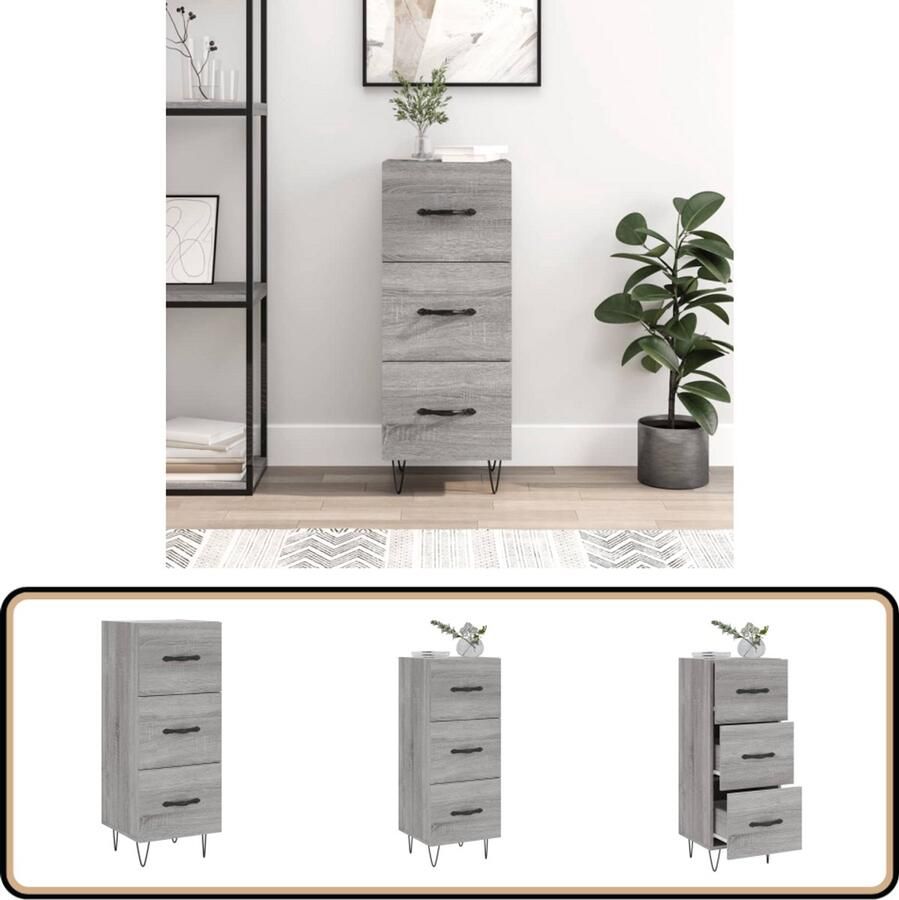VidaXL Dressoir Grijs Sonoma Eiken 34 5x34x90 cm Dressoir Bijzettafel Modern Design Grijze Kleurstelling Houten Kast
